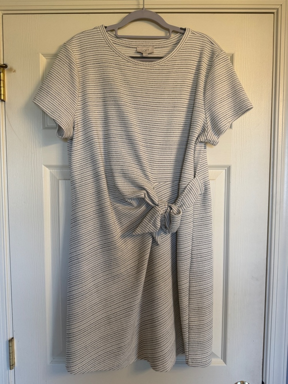 LOFT Striped Knot-Front Midi Dress - Soft Gray & White